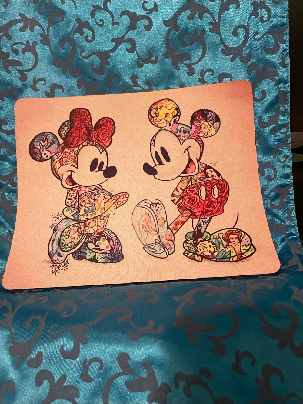 Mickey & Minnie Color-Block Art Print - Peach mouse pad